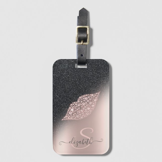 Diamanter Läppar Glitter Ombre Rosa Guld Bagagebricka (Framsida vertikal)