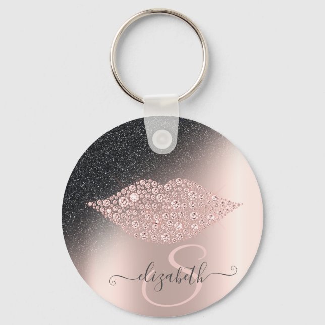 Diamanter Läppar Glitter Ombre Rosa Guld Nyckelring (Framsida)