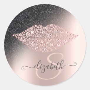 Diamanter Läppar Glitter Ombre Rosa Guld Runt Klistermärke