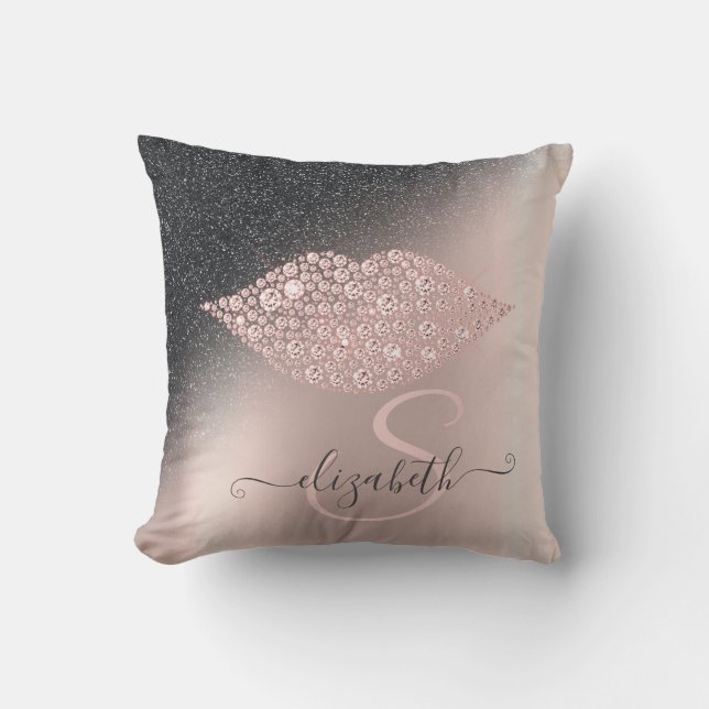 Diamanter Läppar Glitter Ombre Roséguld Kudde (Framsida)