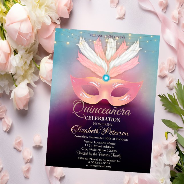 Diamanter,Masque,Ljus, Maskerad Quinceañera Inbjudningar (Skapare uppladdad)