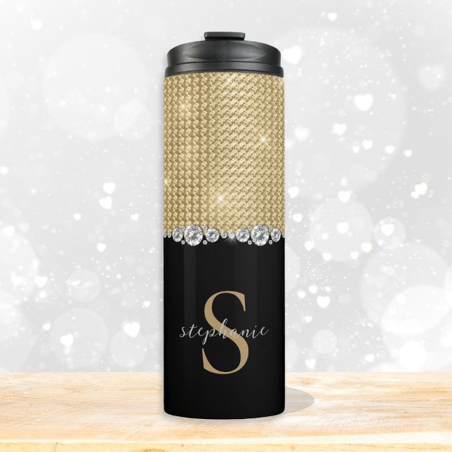 Diamanter Monogram Guld Black Luxury Sophisticated (Diamonds Monogram Gold Black Luxury Sophisticated Thermal Tumbler)