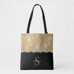 Diamanter Monogram Guld Svart Lyx Sofistikerad Tygkasse