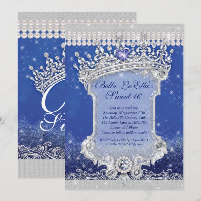 Diamanter och bling Sweet 16 Quince-inbjudningar Inbjudningar (Fram/baksida)