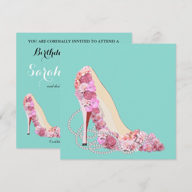 Diamanter och blommor Bouquet Heels Shower Party Inbjudningar (Fram/baksida)