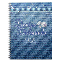Diamanter och bok för Denimpartygäst Anteckningsbok Med Spiral