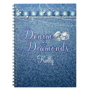 Diamanter och bok för Denimpartygäst Anteckningsbok Med Spiral