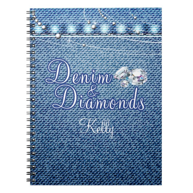 Diamanter och bok för Denimpartygäst Anteckningsbok Med Spiral (Framsidan)