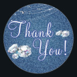 Diamanter och Denim Tack Stickers Runt Klistermärke<br><div class="desc">Denim och Diamonds Party Leveranser och Dekorationer. Ytterligare artiklar för Denim och Diamonds Party Decor finns på Metro-Event.com och Metro-events på Zazzle</div>