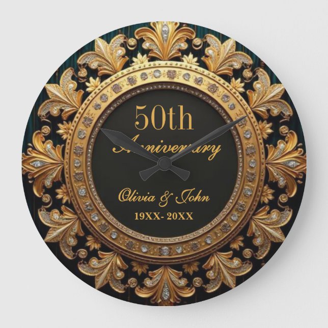 Diamanter Och Guld 50-års Bröllopsjubileum Stor Klocka (Framsida)
