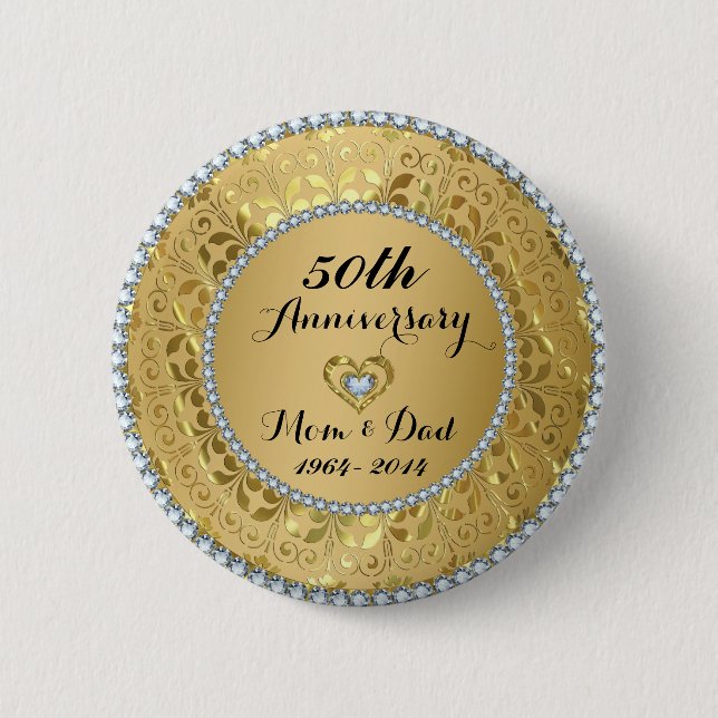 Diamanter och Guld 50:e Bröllop-årsdagen Knapp (Framsida)