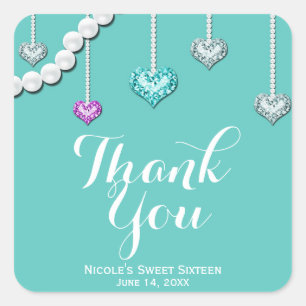 Diamanter och pärlor Bling Jewels Glam Födelsedags Fyrkantigt Klistermärke