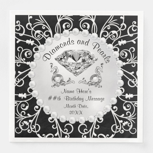 Diamanter och pärlor Party Theme Napkins Pappersservett (Framsida)