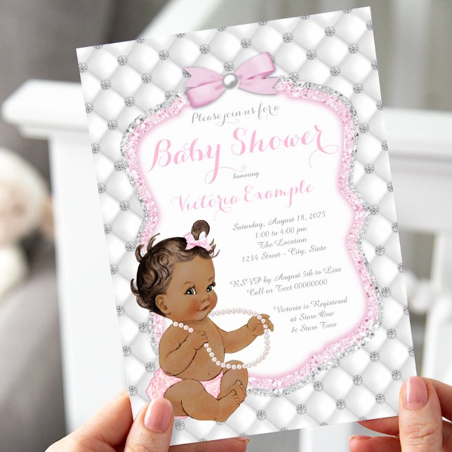 Diamanter och Pearls Ethnic Girl Baby Shower Inbjudningar (Skapare uppladdad)