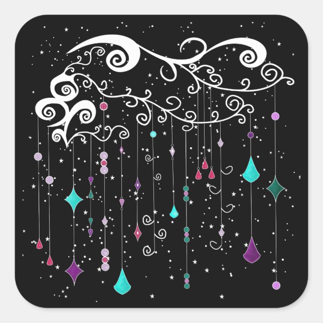 Diamanter och stjärnor fyrkantigt klistermärke (Framsida)