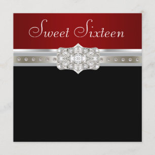 Diamanter Pärlor Rubin Röd Sweet Sixteen Födelseda Inbjudningar