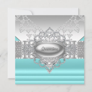 Diamanter Pärlor Turkosblå Quinceanera-inbjudninga Inbjudningar