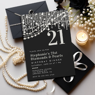 Diamanter Pearls Black White 21:a födelsedag Inbjudningar