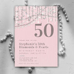 Diamanter Pearls Vintage Rosa Elegant 50:e födelse Inbjudningar<br><div class="desc">En modern, elegant- och klassindelad 50:e födelsedagsfest inbjudan-mall för kvinnor med vintagens rosa, texturerad bakgrund, pärlsträngar och diamanter (dessa är digitala effekter) och modern typografi i mörkens rosa av vintagen. En tema för "diamanter och pärlor" i chicen är utformad för en kvinna som fyller 50 år på femtioårsdagen. Ett klassande...</div>