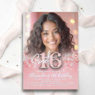 Diamanter Ro Guld Modern Chic Foto Sweet 16 Inbjudningar
