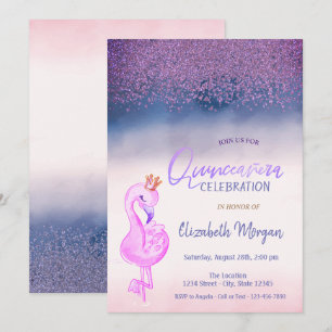 Diamanter, Rosa Flamingokrona Ombre Quinceañera Inbjudningar