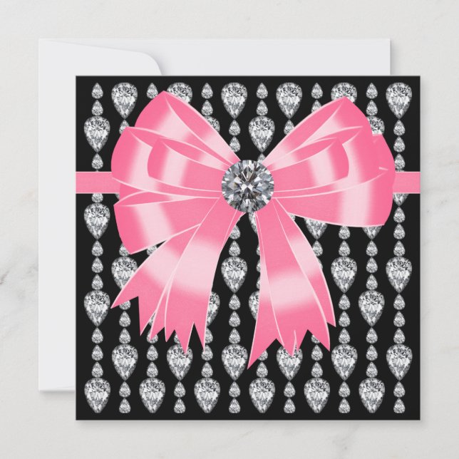 Diamanter Rosa Svart Festinladning Mall (Framsida)