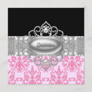 Diamanter Rosa Svarta Quinceanera-inbjudningar Inbjudningar
