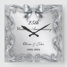 Diamanter & Silver 25-års bröllopsdag present Fyrkantig Klocka