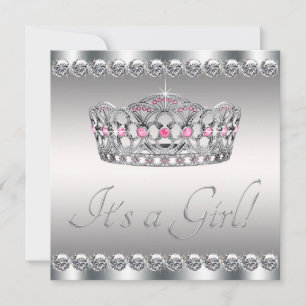 Diamanter Silver Tiara Rosa Svart Baby Shower Inbjudningar