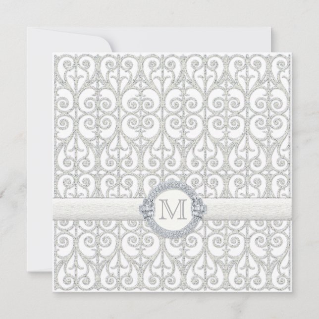Diamanter & Snöre, Monogrammed-bröllopsinbjudan Inbjudningar (Framsida)