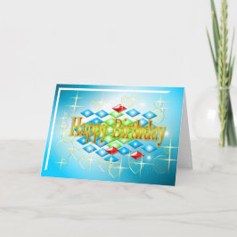 diamanter stjärnbubblor i guld och blå födelsedag kort