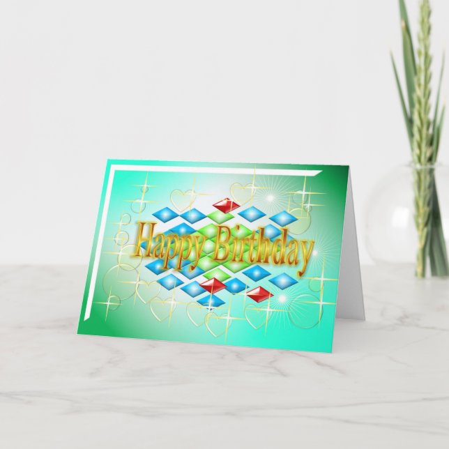 diamanter stjärnbubblor i guld och grönt födelseda kort (Framsida)