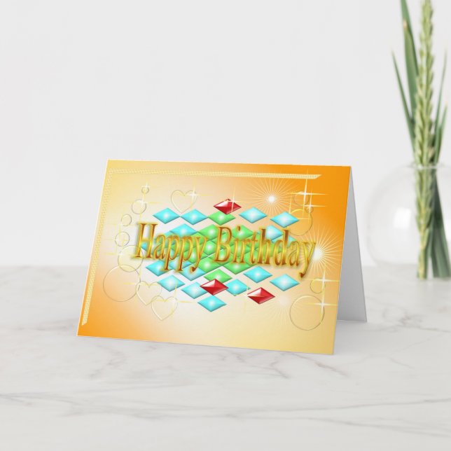 diamanter stjärnbubblor i guld och orange födelsed kort (Framsida)