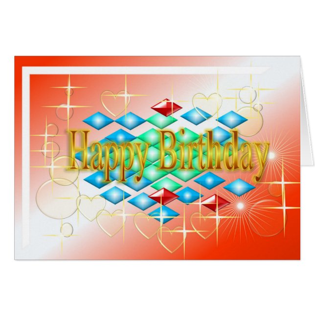 diamanter stjärnbubblor i guld och röd födelsedag hälsningskort (Framsidan Horizontal)