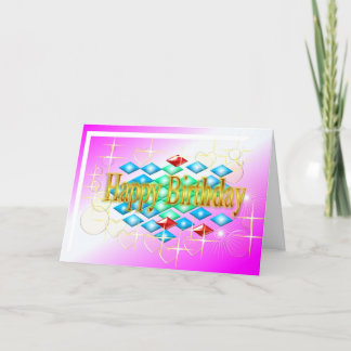 diamanter stjärnbubblor i guld och rosa födelsedag kort