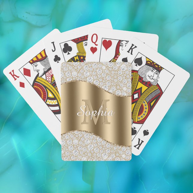 Diamanter, stort Guld-monogram, vitt skript Namn Casinokort (Skapare uppladdad)