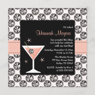 Diamanter till Martini Bachelorette Party-inbjudni Inbjudningar
