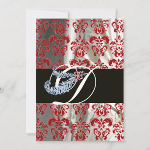 DIAMANTFjäDRAD RÖD VIT SILKE DAMAST MONOGRAM Inbjudningar