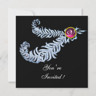 DIAMANTFJÄDRAR MONOGRAM ,röd rubin ,rosa Inbjudningar