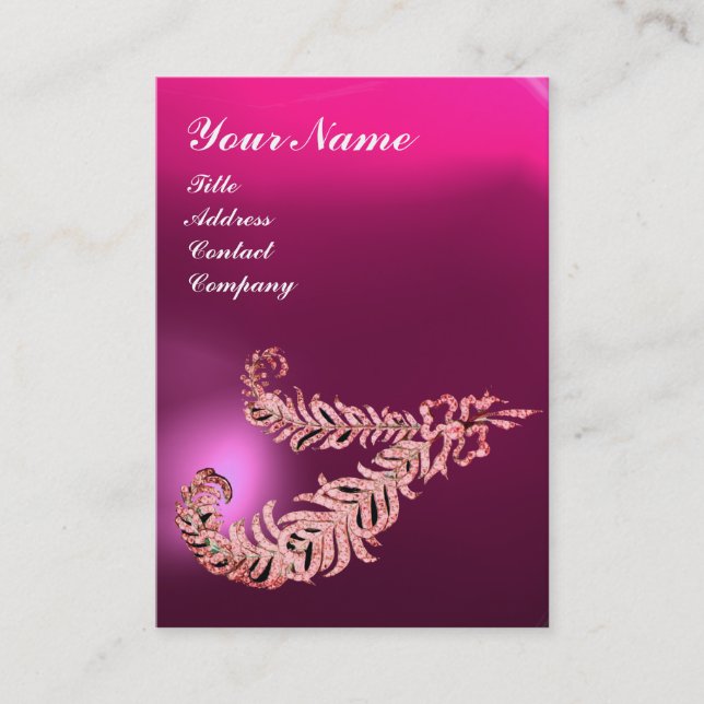 DIAMANTFjäDRAR MONOGRAM, Rosa Fuchsia Lila Visitkort (Framsida)