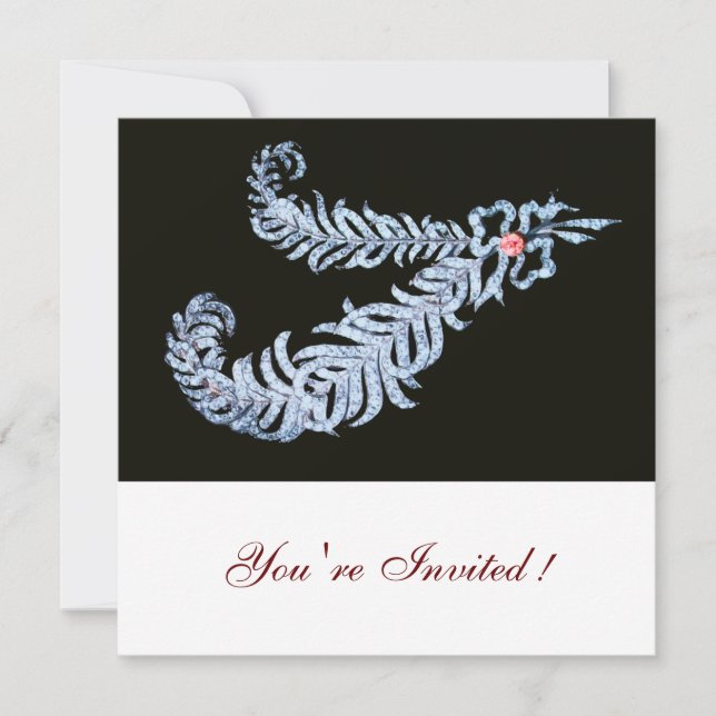 DIAMANTFJÄDRAR RÖS GULDKONSTEN Svart Vit Bröllop Inbjudningar (Framsida)