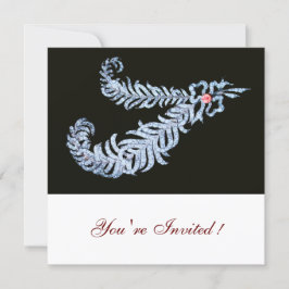 DIAMANTFJÄDRAR ROSA ÄDELSTEN Svart Vit Bröllop Inbjudningar