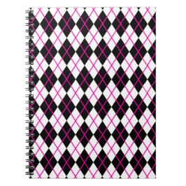 Diamantformad argyletryck svart och rosa anteckningsbok