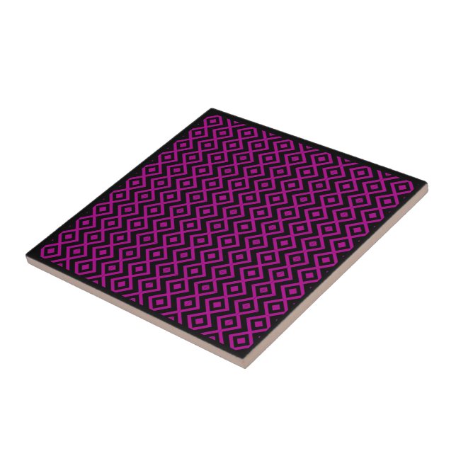 Diamantformad Harlekinmönster Svart Hot Pink    Kakelplatta (Sidan)