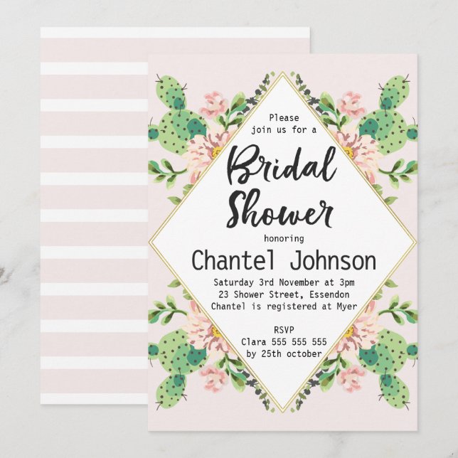 Diamantformens kaktus Inbjudningskort för möhippan (Fram/baksida)