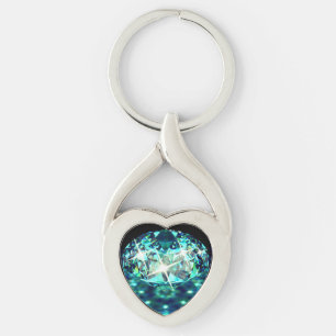 Diamantgem glättfärgad elegant, svart twisted heart silverfärgad nyckelring