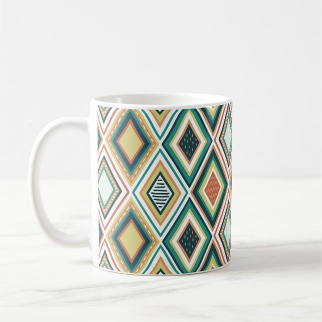 Diamantgeometriskt mönster i jordtoner kaffemugg (Vänster)