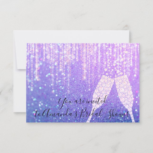 Diamantglas Bubbles Sweet16th Möhippa Bröllop Inbjudningar (Framsida)