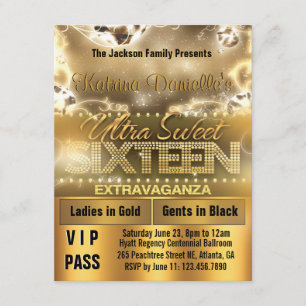 Diamantglöd Sweet sixteen VIP Pass Inbjudan [Guld]