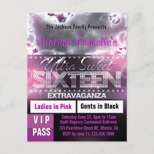 Diamantglöd Sweet sixteen VIP Pass Inbjudan [Rosa]